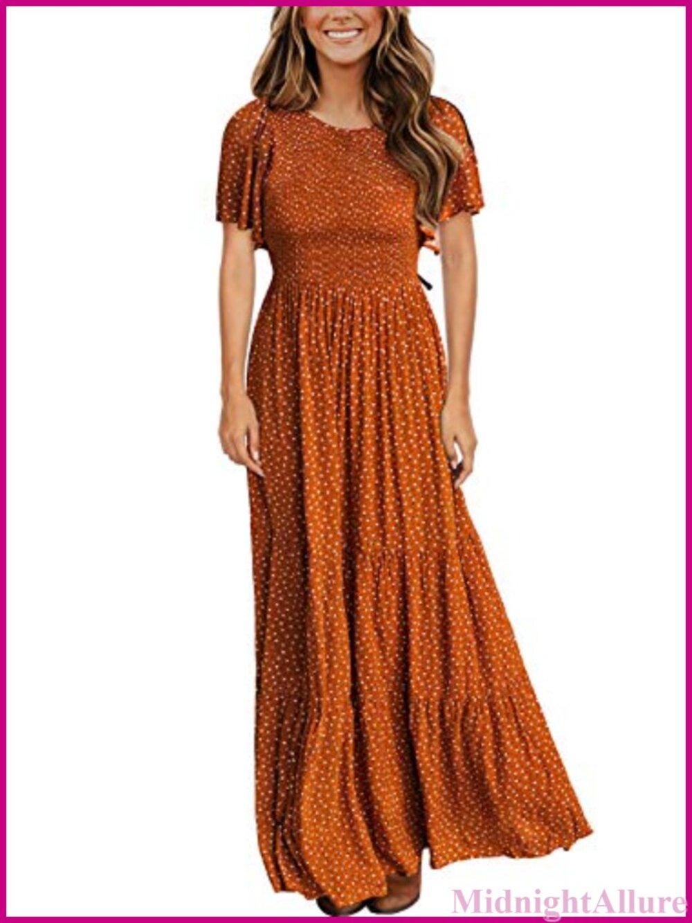 Floral Smocked Maxi Dress Flutter Sleeve Ruffle Hem Casual